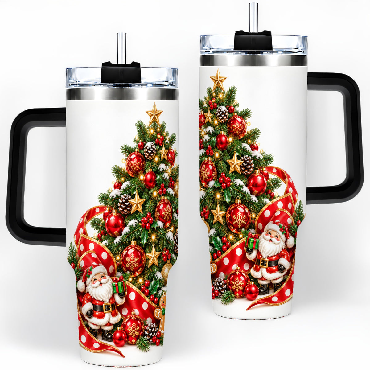 #pl[40oz|Black] Christmas Tree Tumbler, 40oz Stainless Steel with Holiday Ornaments