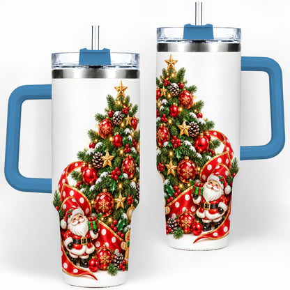 #pl[40oz|Blue] Christmas Tree Tumbler, 40oz Stainless Steel with Holiday Ornaments