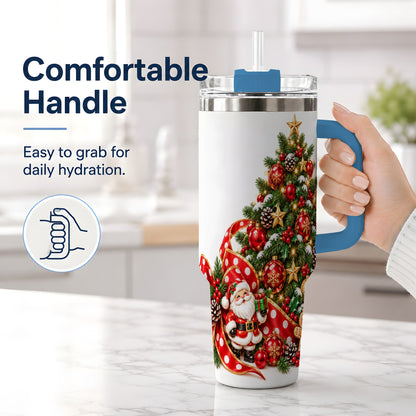 #pl[40oz|Blue] Christmas Tree Tumbler, 40oz Stainless Steel with Holiday Ornaments