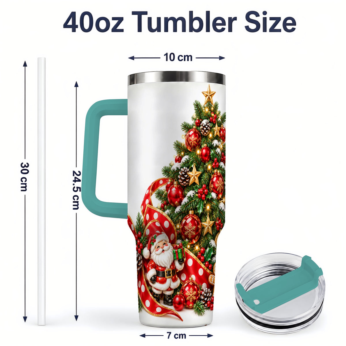 #pl[40oz|Green] Christmas Tree Tumbler, 40oz Stainless Steel with Holiday Ornaments