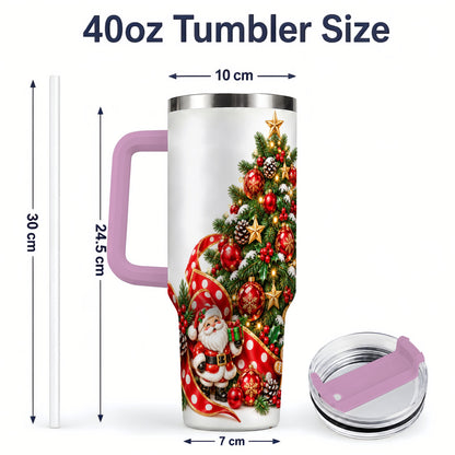 #pl[40oz|Pink] Christmas Tree Tumbler, 40oz Stainless Steel with Holiday Ornaments