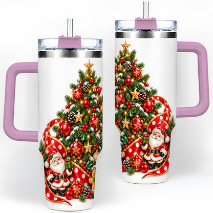 #pl[40oz|Pink] Christmas Tree Tumbler, 40oz Stainless Steel with Holiday Ornaments