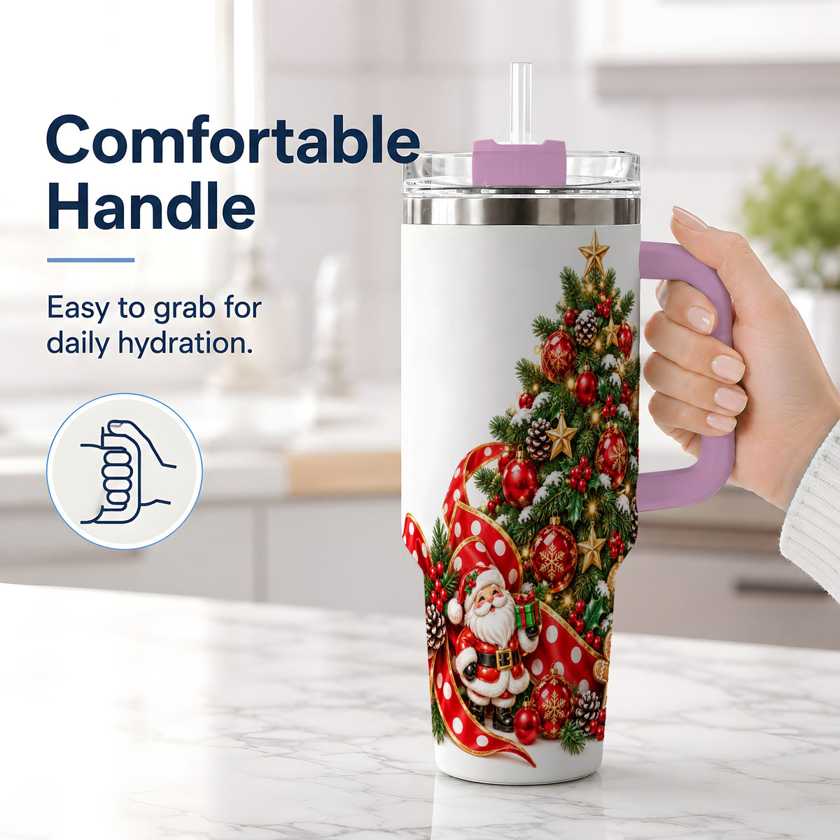 #pl[40oz|Pink] Christmas Tree Tumbler, 40oz Stainless Steel with Holiday Ornaments