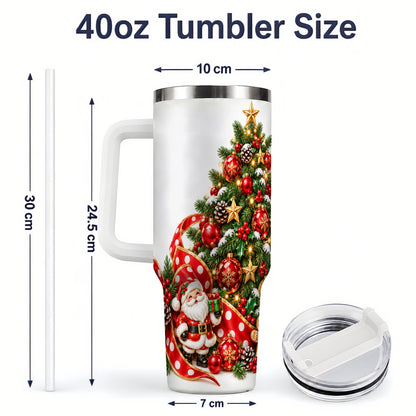 #pl[40oz|White] Christmas Tree Tumbler, 40oz Stainless Steel with Holiday Ornaments