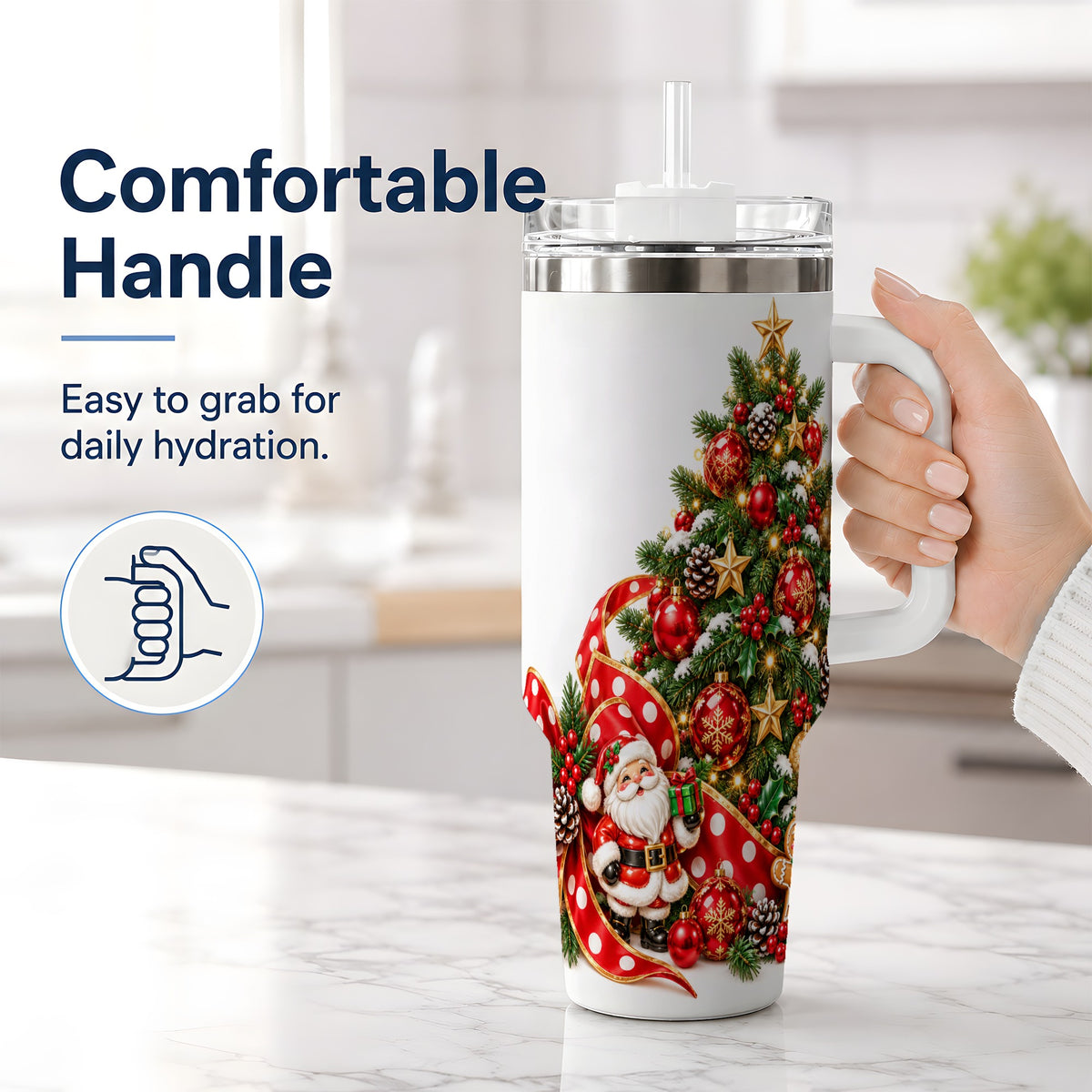 #pl[40oz|White] Christmas Tree Tumbler, 40oz Stainless Steel with Holiday Ornaments