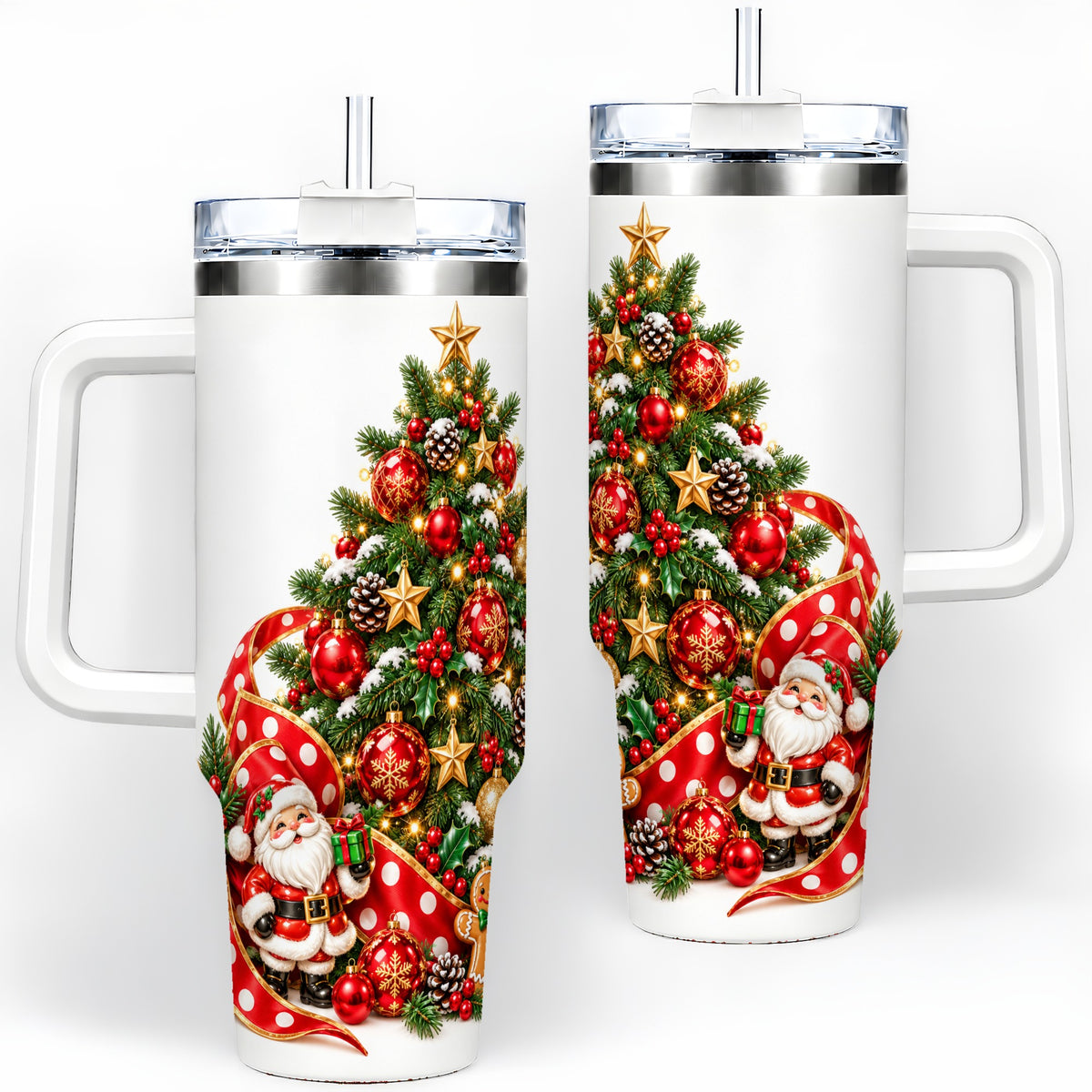 Christmas Tree Tumbler, 40oz Stainless Steel with Holiday Ornaments