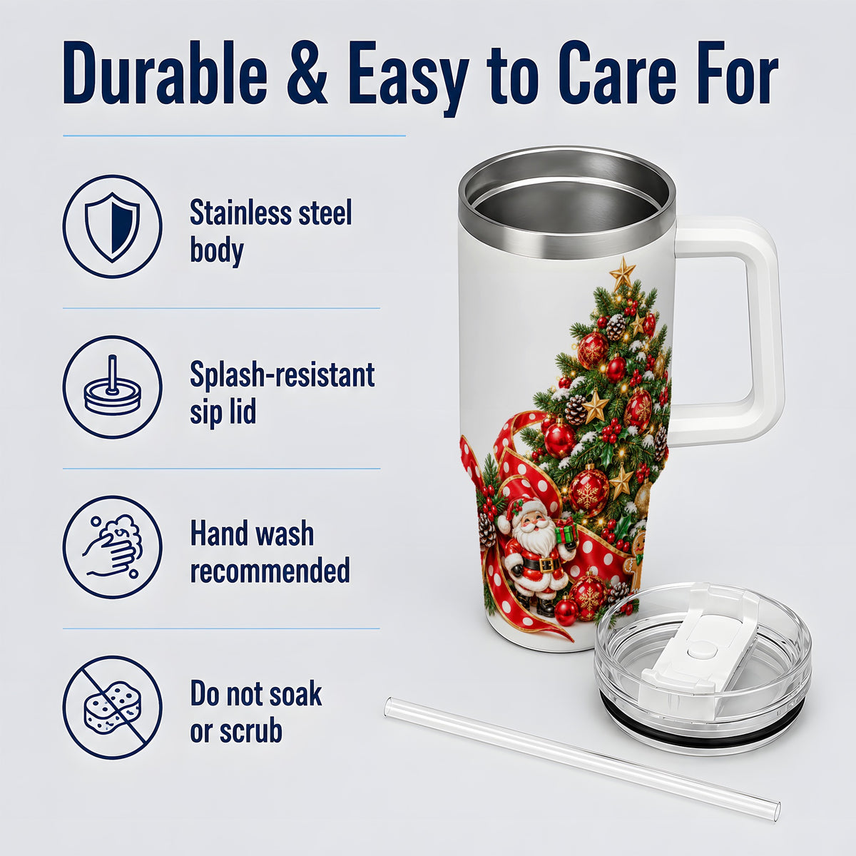 Christmas Tree Tumbler, 40oz Stainless Steel with Holiday Ornaments