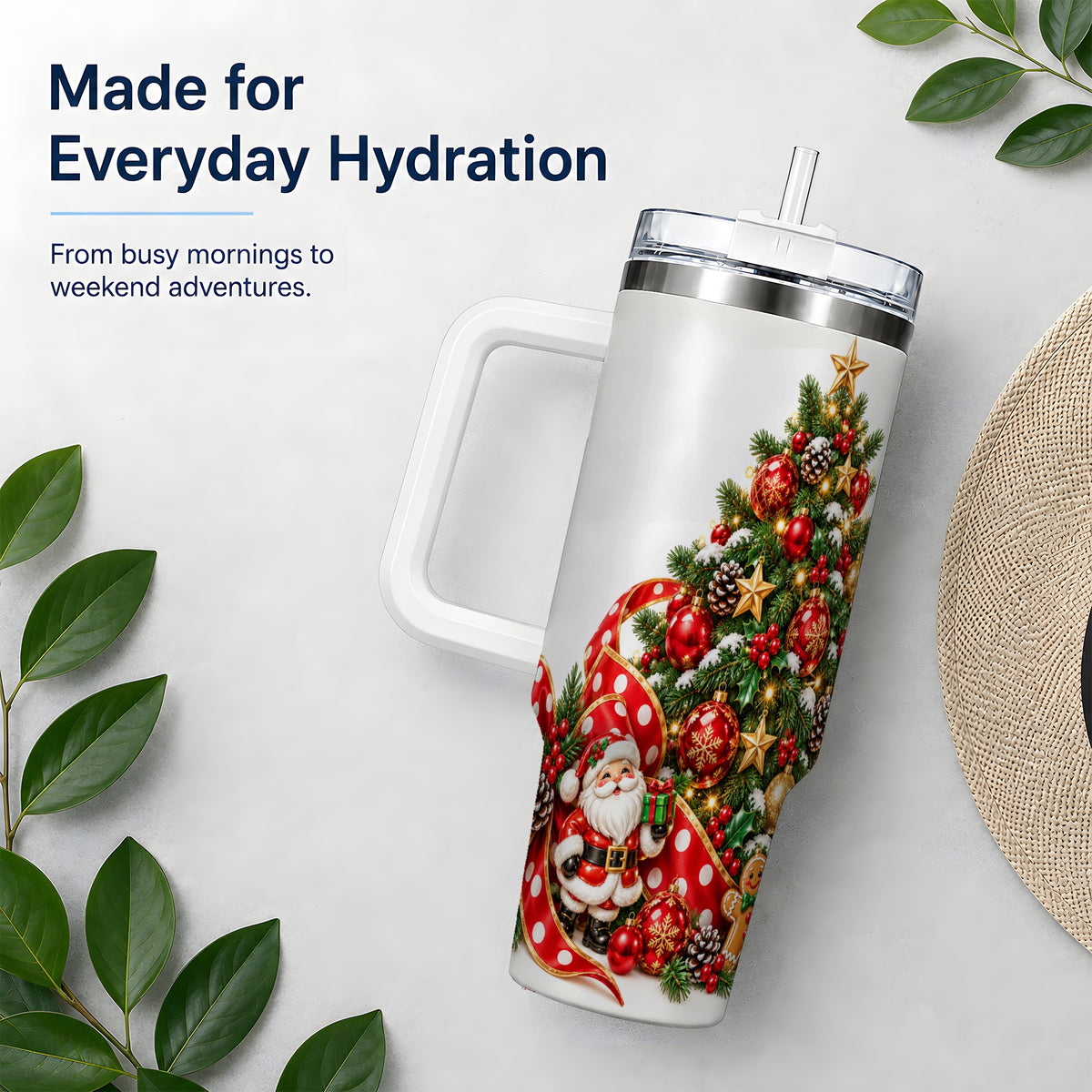 Christmas Tree Tumbler, 40oz Stainless Steel with Holiday Ornaments