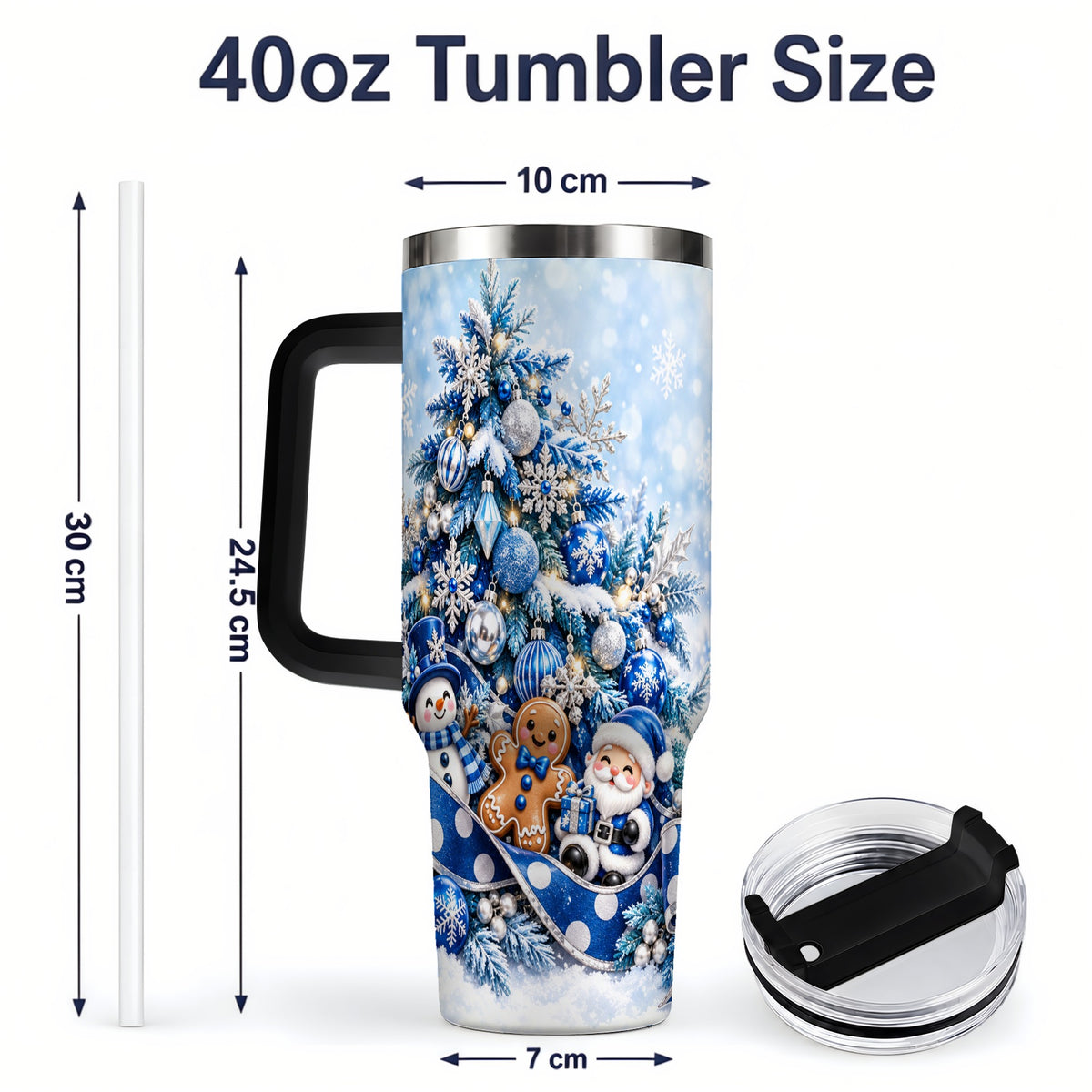 #pl[40oz|Black] Blue Christmas Tree Tumbler, 40oz Stainless Steel Snowflake Cup