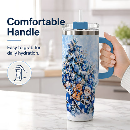 #pl[40oz|Blue] Blue Christmas Tree Tumbler, 40oz Stainless Steel Snowflake Cup