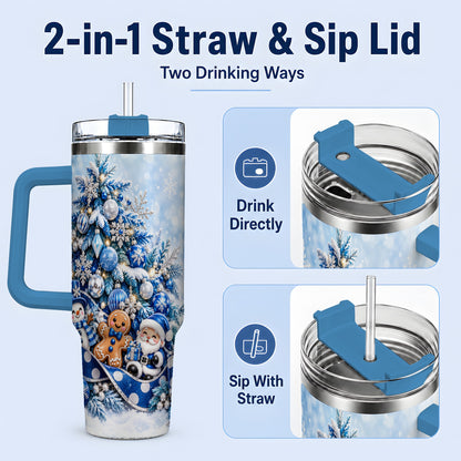 #pl[40oz|Blue] Blue Christmas Tree Tumbler, 40oz Stainless Steel Snowflake Cup