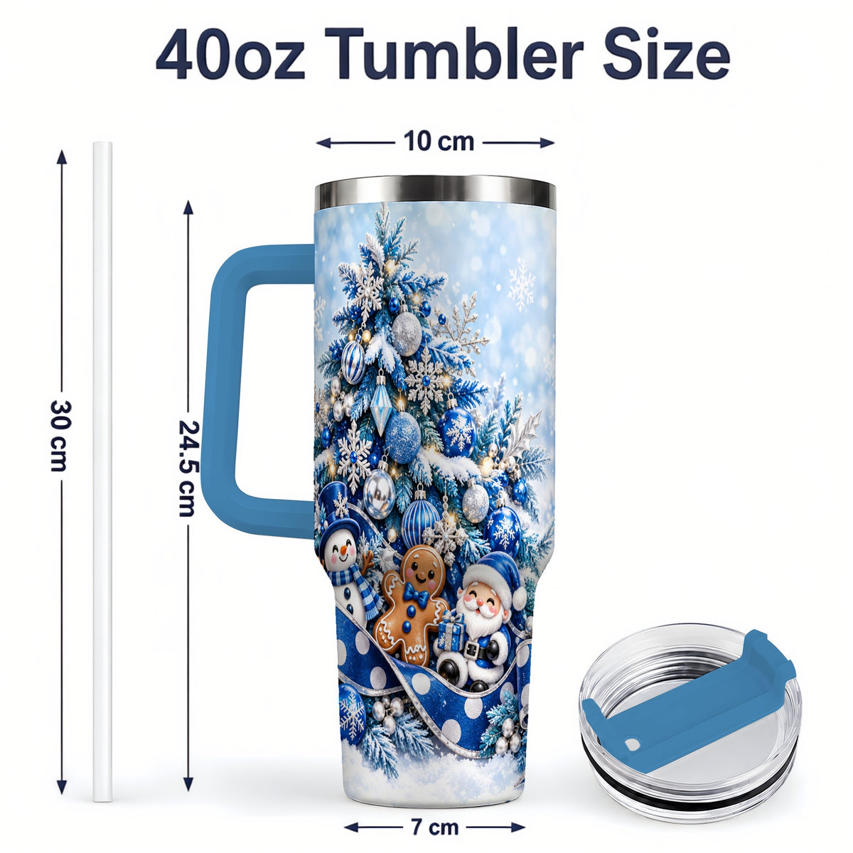#pl[40oz|Blue] Blue Christmas Tree Tumbler, 40oz Stainless Steel Snowflake Cup