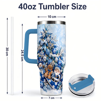 #pl[40oz|Blue] Blue Christmas Tree Tumbler, 40oz Stainless Steel Snowflake Cup