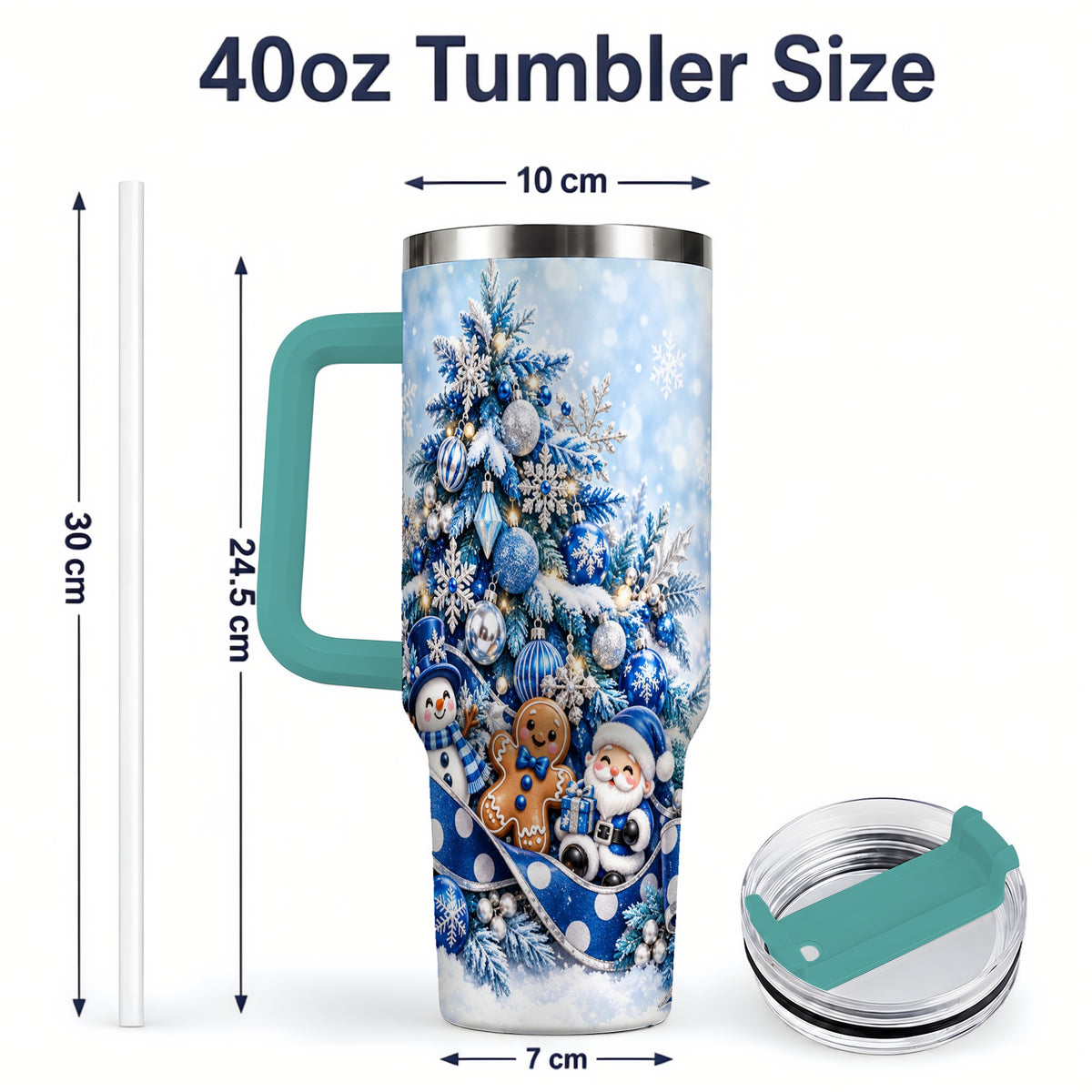 #pl[40oz|Green] Blue Christmas Tree Tumbler, 40oz Stainless Steel Snowflake Cup