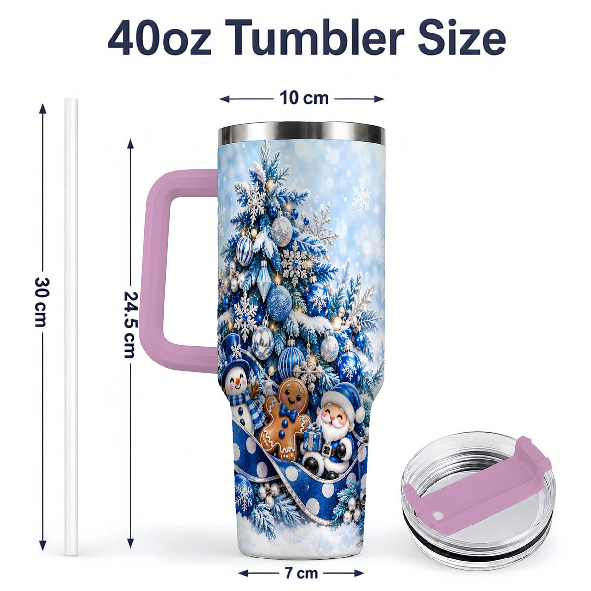 #pl[40oz|Pink] Blue Christmas Tree Tumbler, 40oz Stainless Steel Snowflake Cup