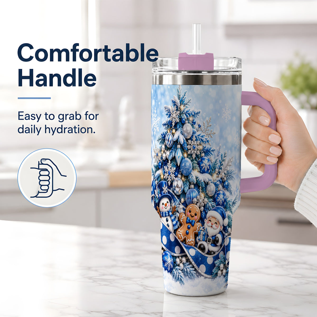 #pl[40oz|Pink] Blue Christmas Tree Tumbler, 40oz Stainless Steel Snowflake Cup