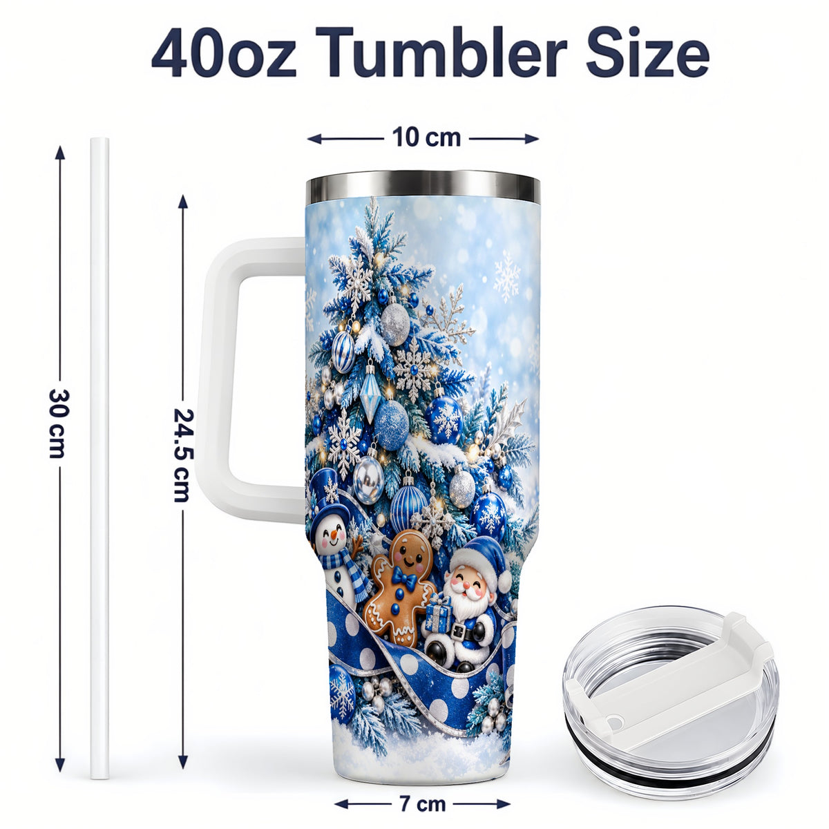 #pl[40oz|White] Blue Christmas Tree Tumbler, 40oz Stainless Steel Snowflake Cup