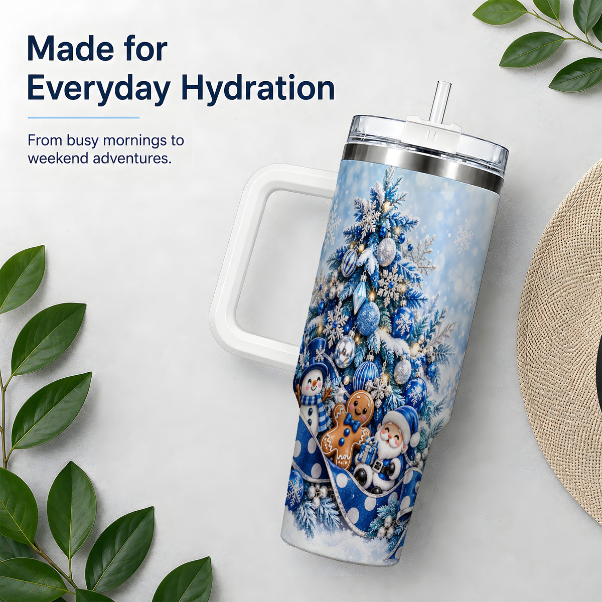 Blue Christmas Tree Tumbler, 40oz Stainless Steel Snowflake Cup