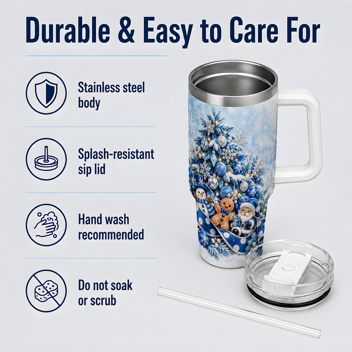 Blue Christmas Tree Tumbler, 40oz Stainless Steel Snowflake Cup