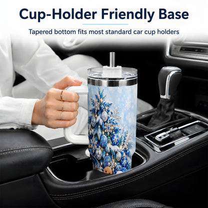 Blue Christmas Tree Tumbler, 40oz Stainless Steel Snowflake Cup