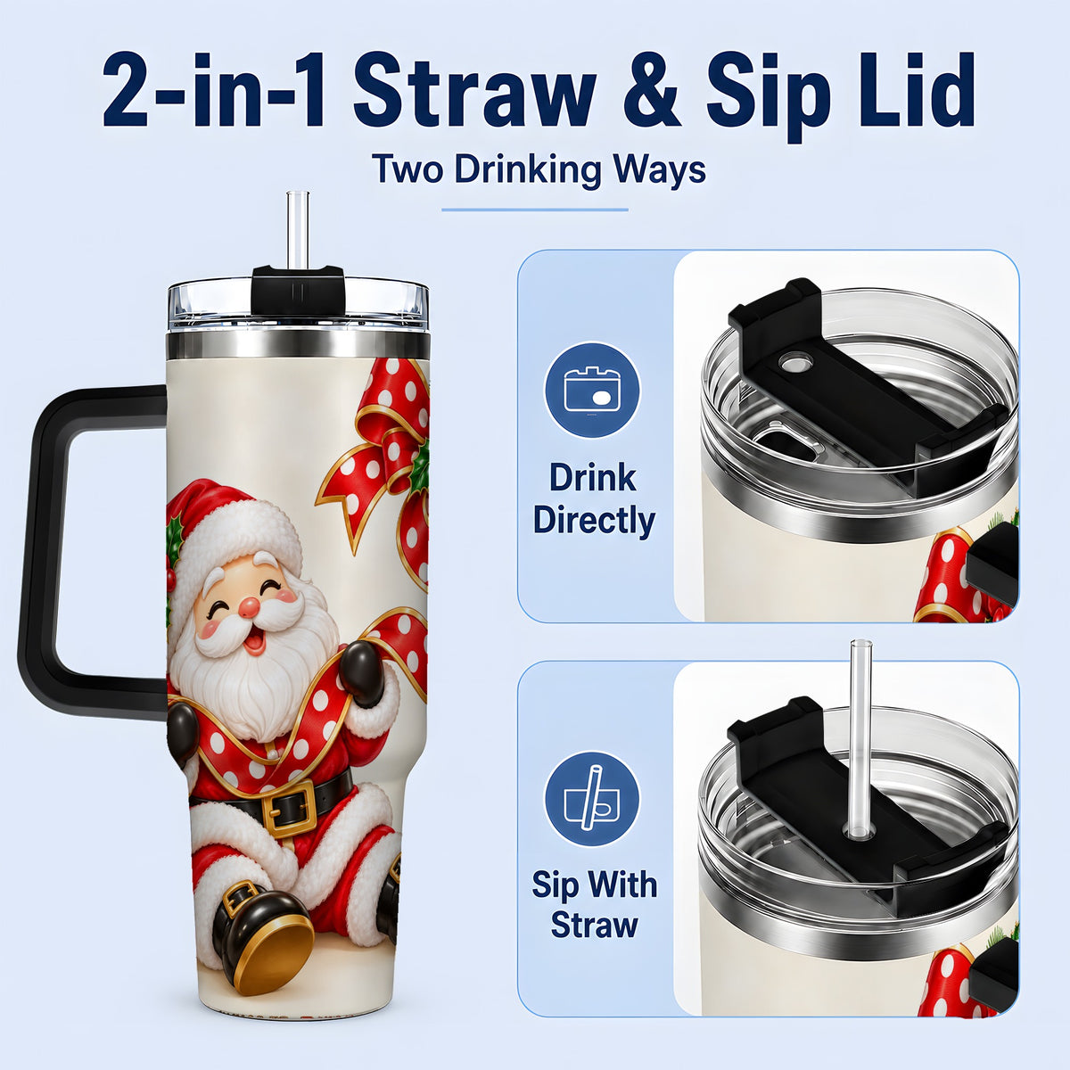 #pl[40oz|Black] Jolly Santa Claus Tumbler, 40oz Stainless Steel Holiday Drinkware
