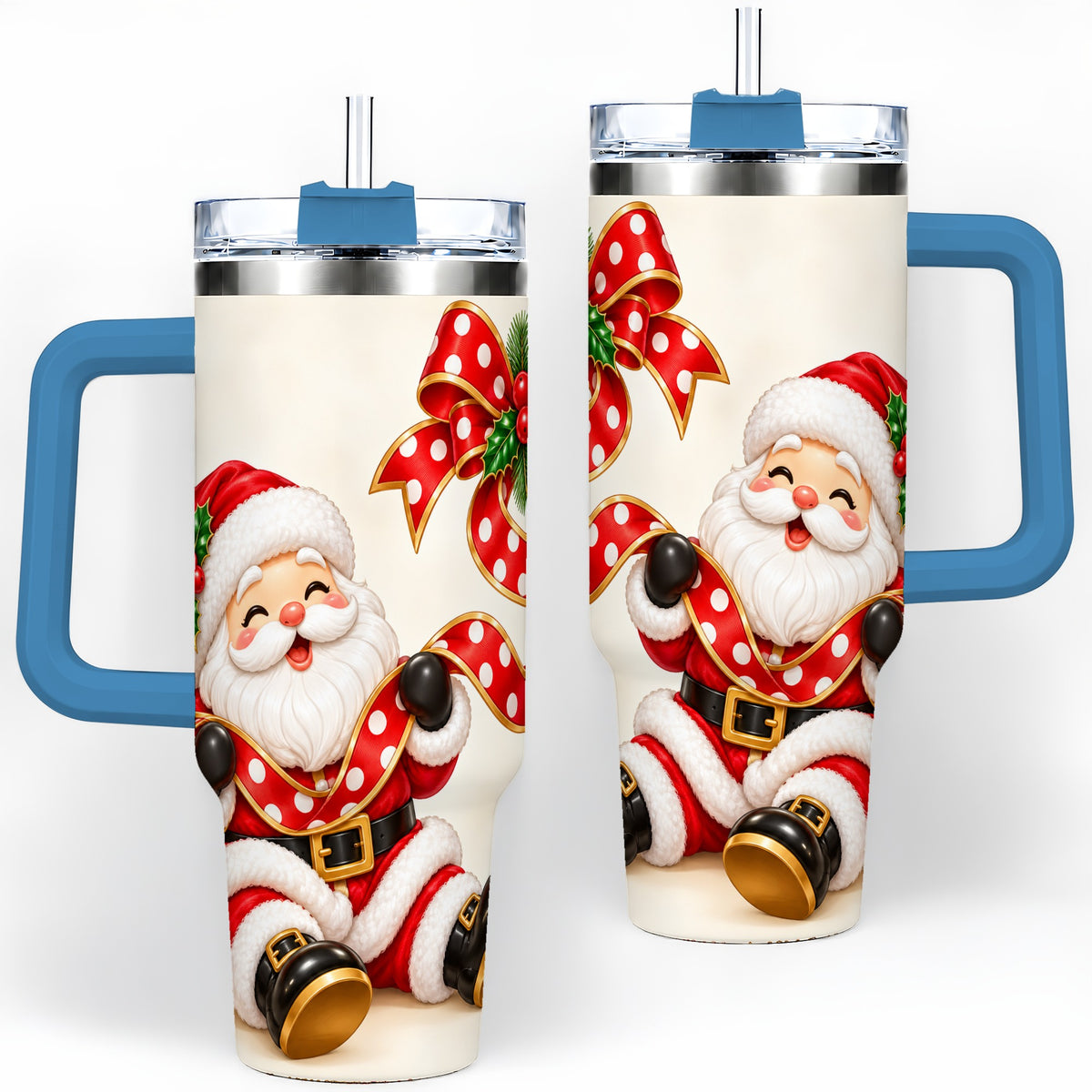 #pl[40oz|Blue] Jolly Santa Claus Tumbler, 40oz Stainless Steel Holiday Drinkware