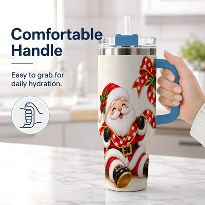 #pl[40oz|Blue] Jolly Santa Claus Tumbler, 40oz Stainless Steel Holiday Drinkware