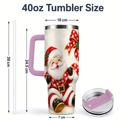 #pl[40oz|Pink] Jolly Santa Claus Tumbler, 40oz Stainless Steel Holiday Drinkware