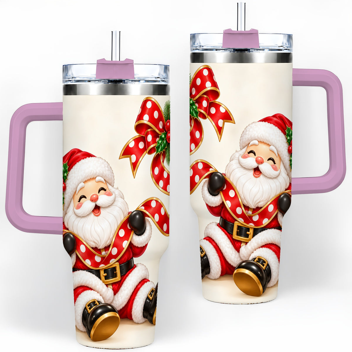 #pl[40oz|Pink] Jolly Santa Claus Tumbler, 40oz Stainless Steel Holiday Drinkware