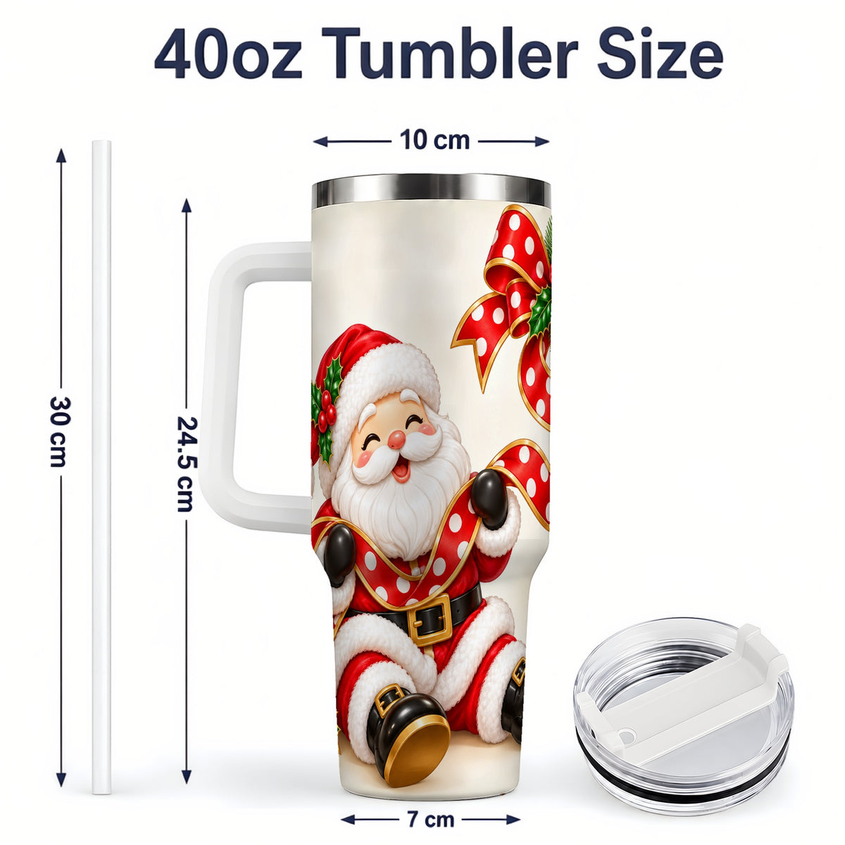 #pl[40oz|White] Jolly Santa Claus Tumbler, 40oz Stainless Steel Holiday Drinkware