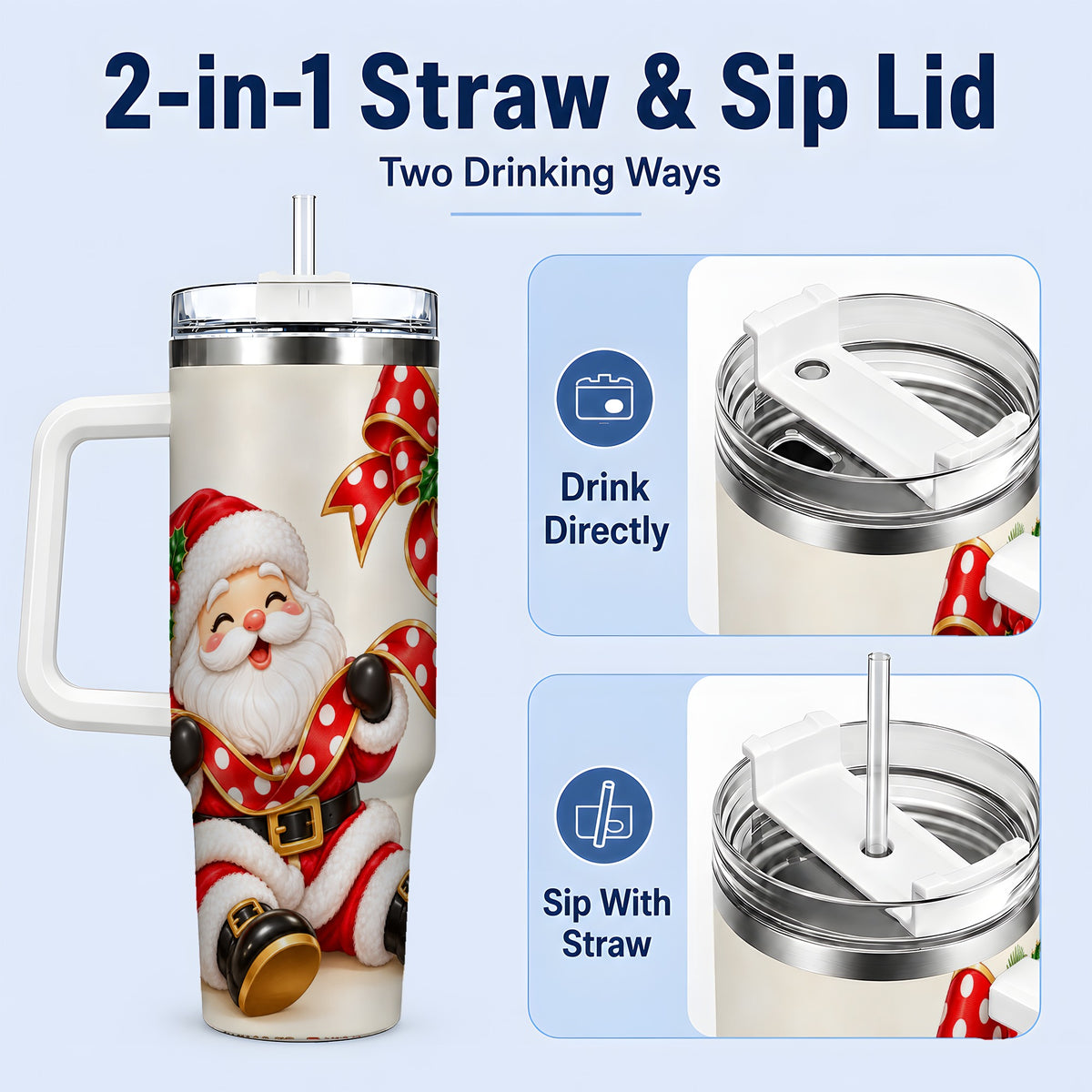 #pl[40oz|White] Jolly Santa Claus Tumbler, 40oz Stainless Steel Holiday Drinkware