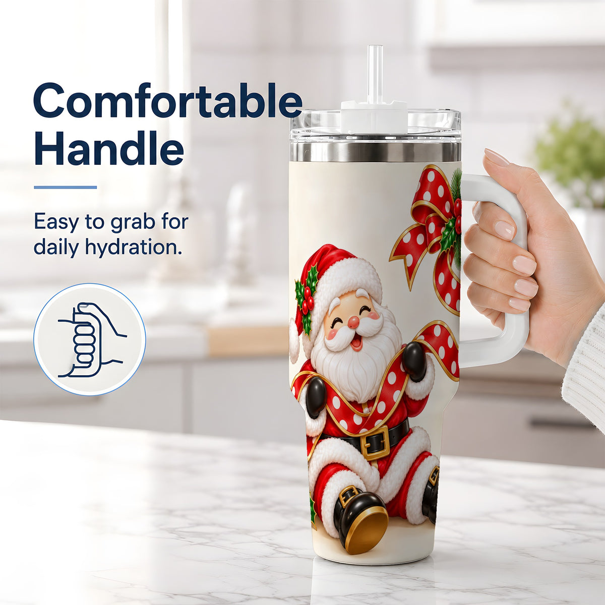 #pl[40oz|White] Jolly Santa Claus Tumbler, 40oz Stainless Steel Holiday Drinkware