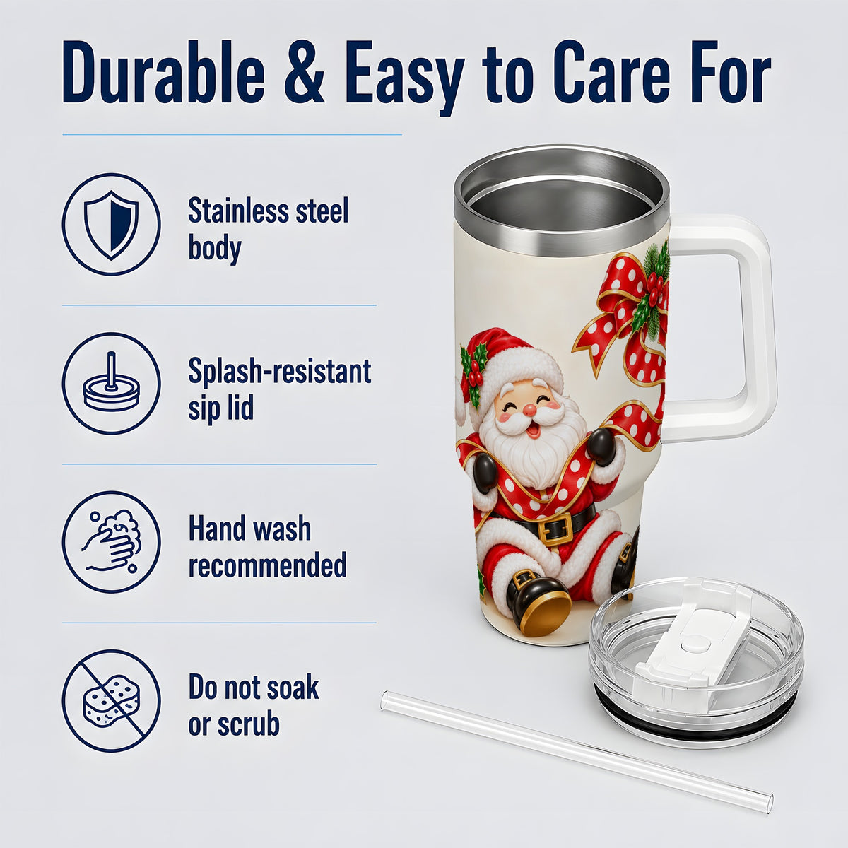 Jolly Santa Claus Tumbler, 40oz Stainless Steel Holiday Drinkware