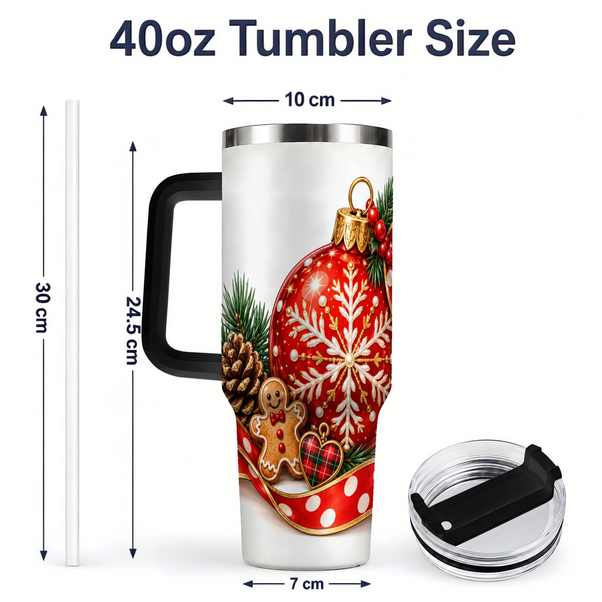 #pl[40oz|Black] Red Christmas Ornament Tumbler, 40oz Stainless Steel Holiday Drinkware