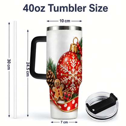 #pl[40oz|Black] Red Christmas Ornament Tumbler, 40oz Stainless Steel Holiday Drinkware