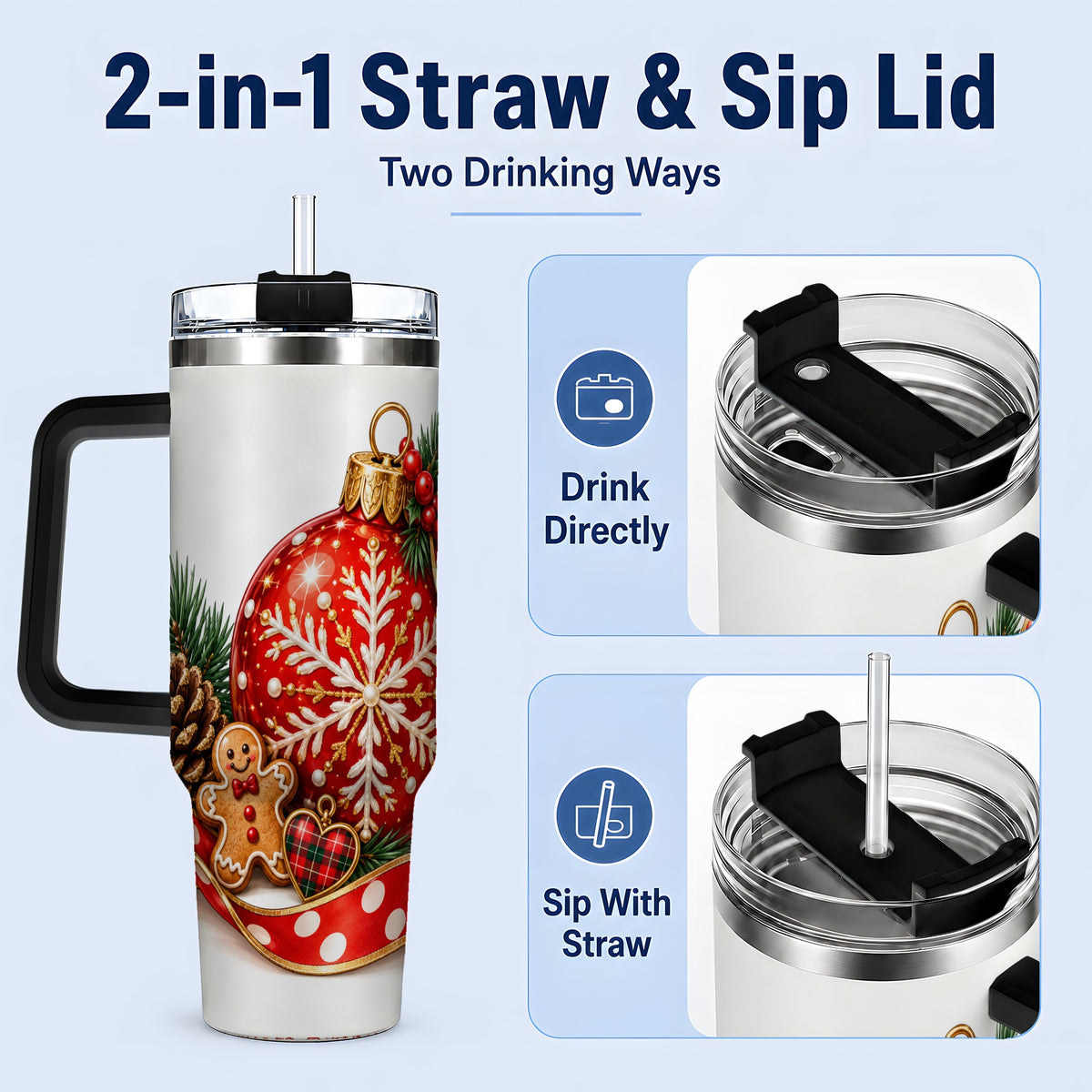 #pl[40oz|Black] Red Christmas Ornament Tumbler, 40oz Stainless Steel Holiday Drinkware