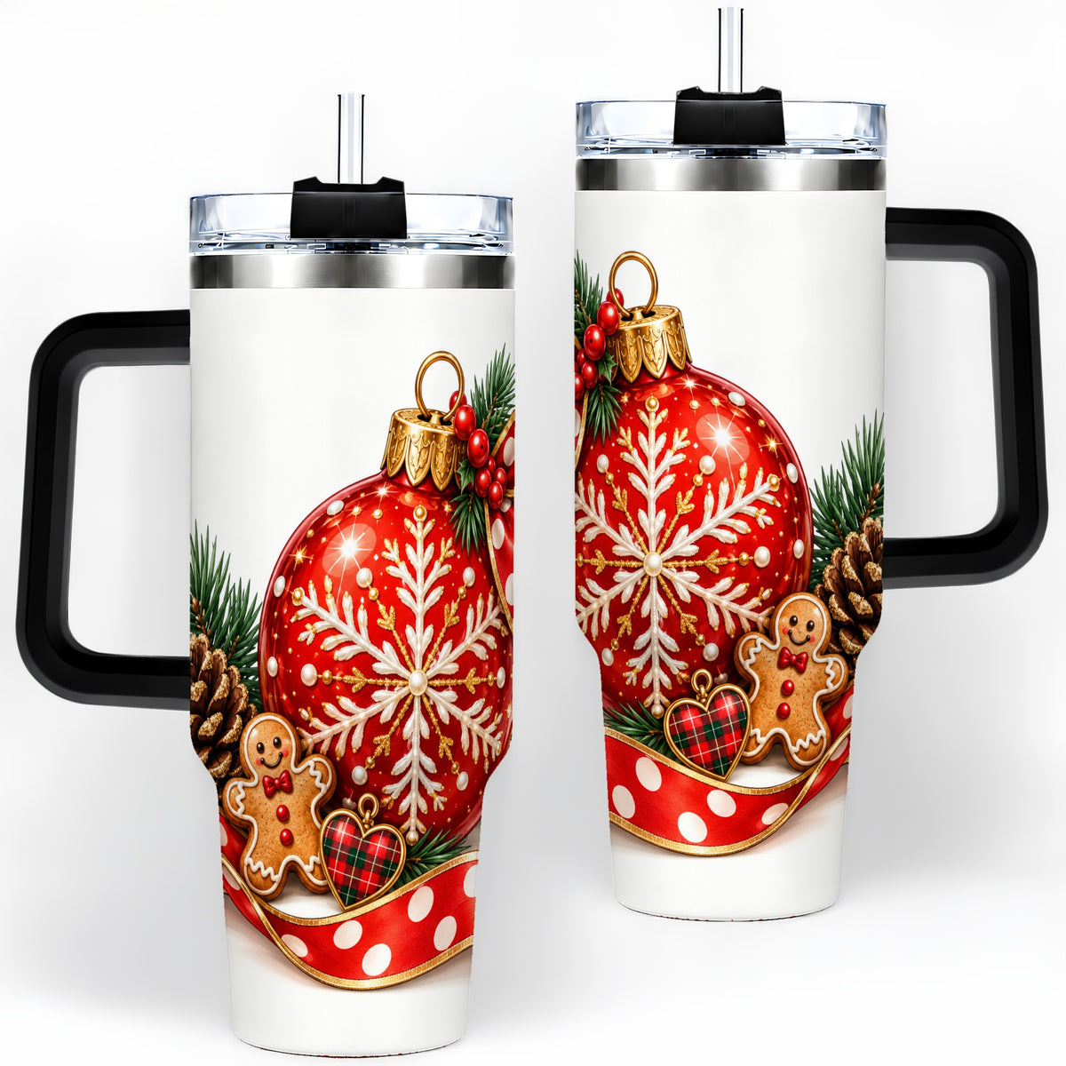 #pl[40oz|Black] Red Christmas Ornament Tumbler, 40oz Stainless Steel Holiday Drinkware