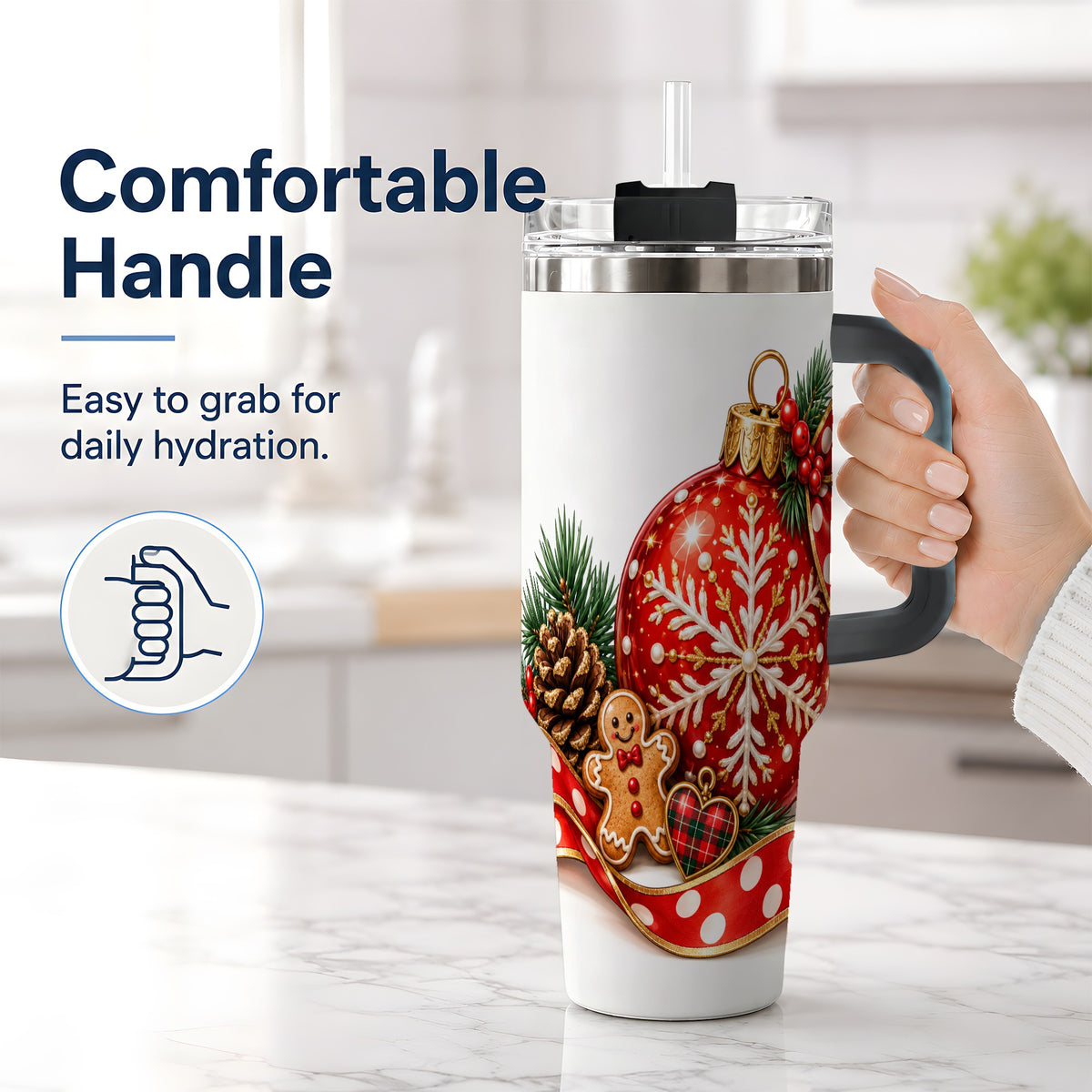 #pl[40oz|Black] Red Christmas Ornament Tumbler, 40oz Stainless Steel Holiday Drinkware