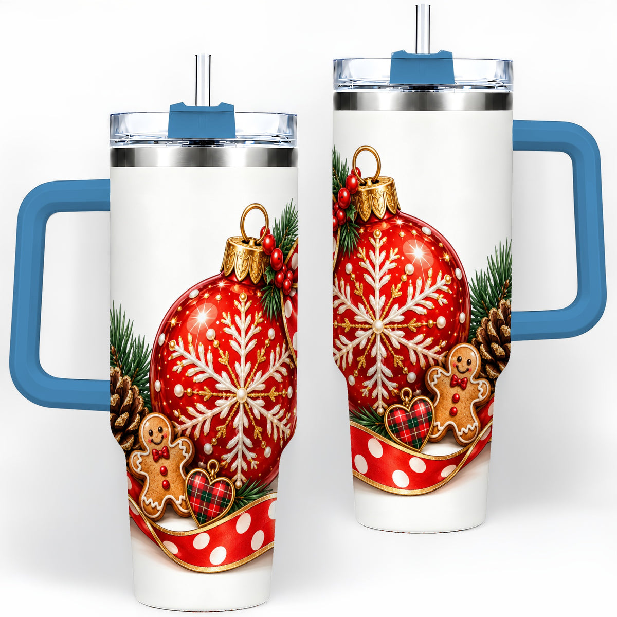 #pl[40oz|Blue] Red Christmas Ornament Tumbler, 40oz Stainless Steel Holiday Drinkware