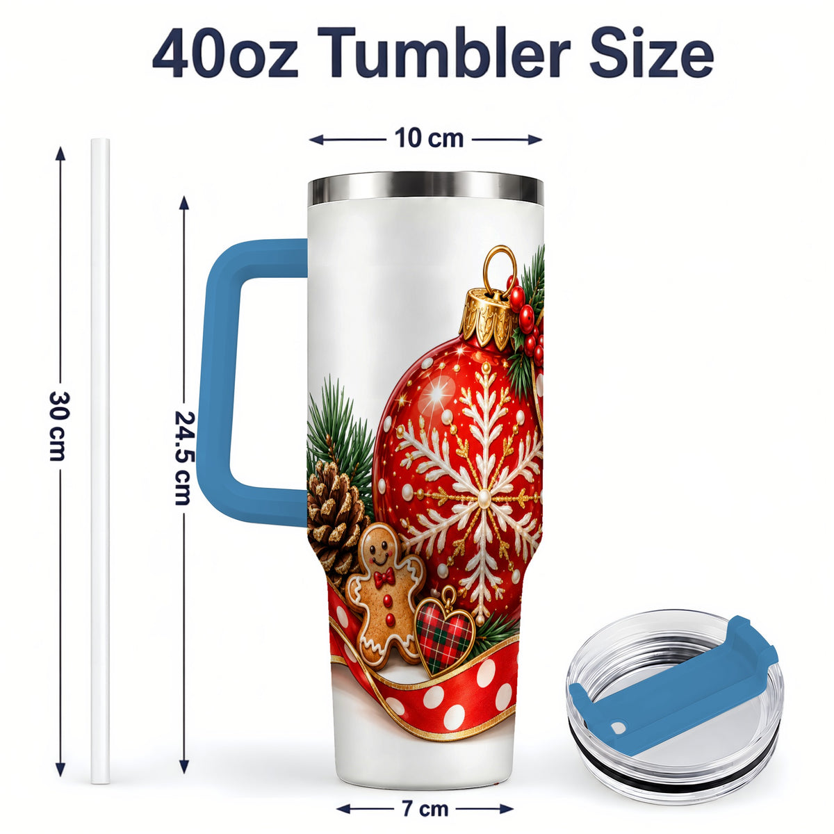 #pl[40oz|Blue] Red Christmas Ornament Tumbler, 40oz Stainless Steel Holiday Drinkware