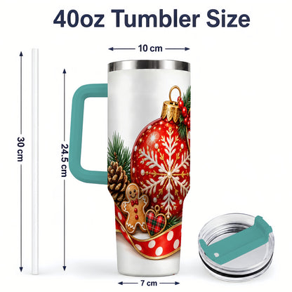 #pl[40oz|Green] Red Christmas Ornament Tumbler, 40oz Stainless Steel Holiday Drinkware