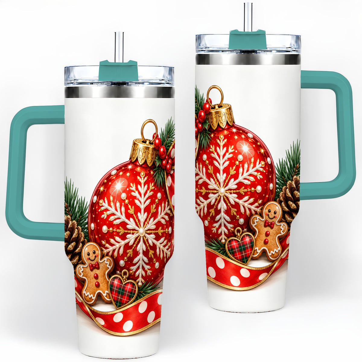 #pl[40oz|Green] Red Christmas Ornament Tumbler, 40oz Stainless Steel Holiday Drinkware