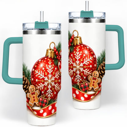 #pl[40oz|Green] Red Christmas Ornament Tumbler, 40oz Stainless Steel Holiday Drinkware