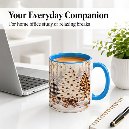 #pl[11oz|Blue] Leopard Print Christmas Trees Accent Mug, Ceramic Holiday Cup