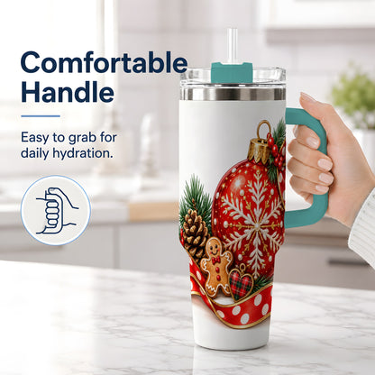 #pl[40oz|Green] Red Christmas Ornament Tumbler, 40oz Stainless Steel Holiday Drinkware