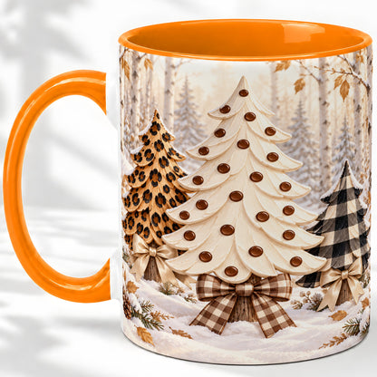 #pl[11oz|Orange] Leopard Print Christmas Trees Accent Mug, Ceramic Holiday Cup