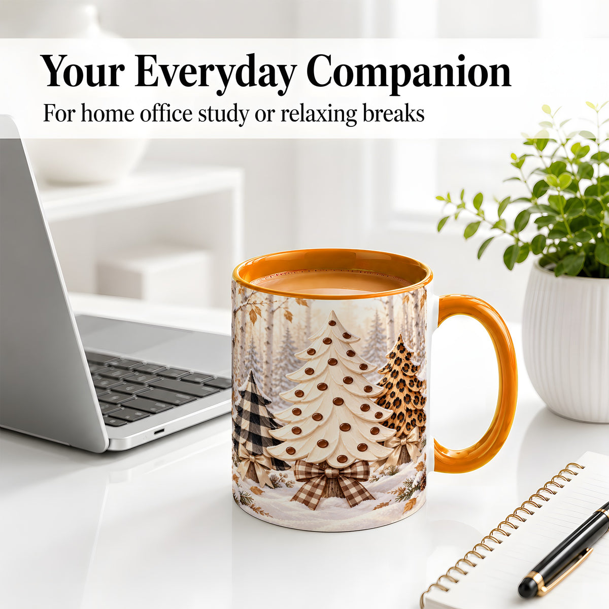 #pl[11oz|Orange] Leopard Print Christmas Trees Accent Mug, Ceramic Holiday Cup