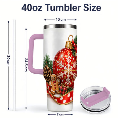 #pl[40oz|Pink] Red Christmas Ornament Tumbler, 40oz Stainless Steel Holiday Drinkware