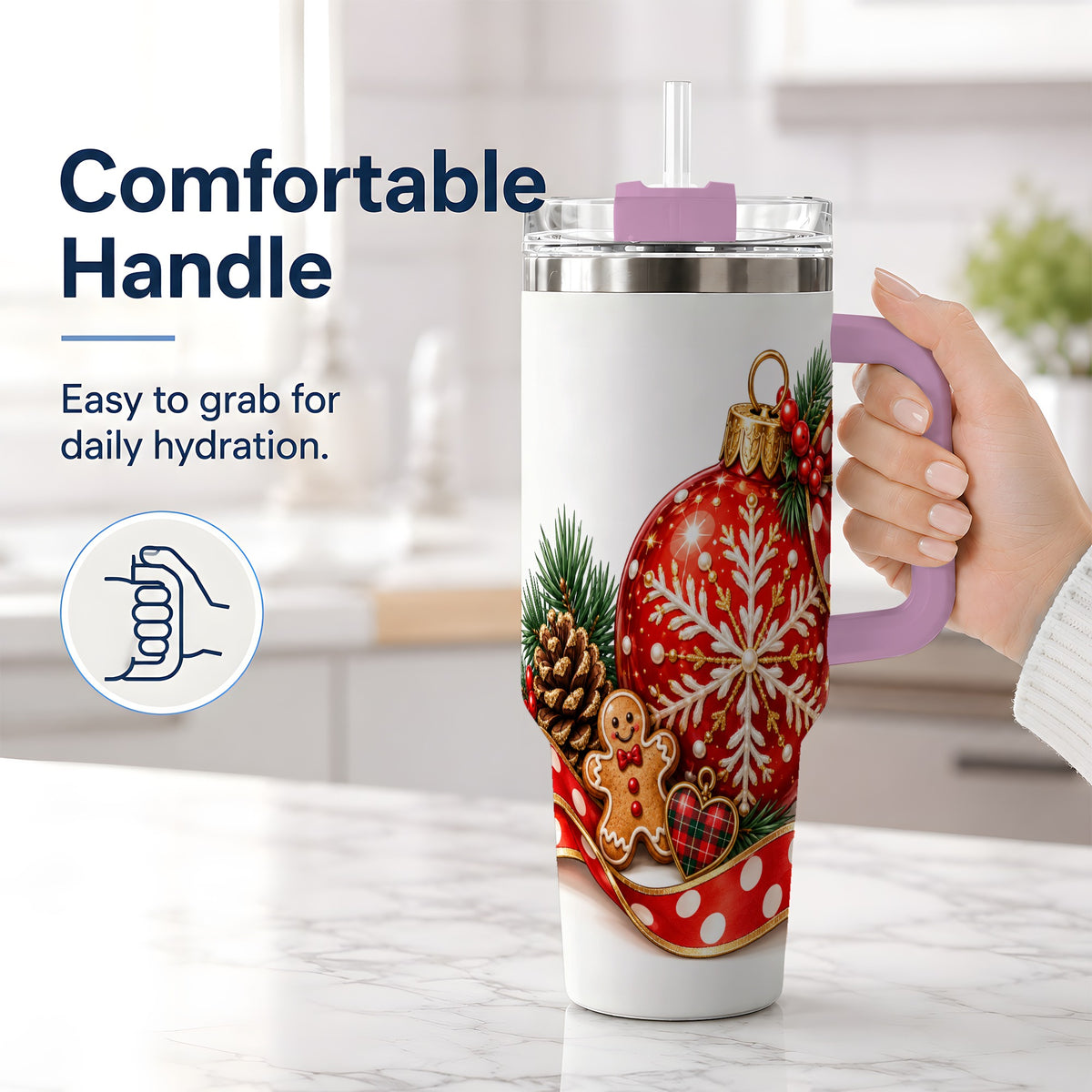 #pl[40oz|Pink] Red Christmas Ornament Tumbler, 40oz Stainless Steel Holiday Drinkware