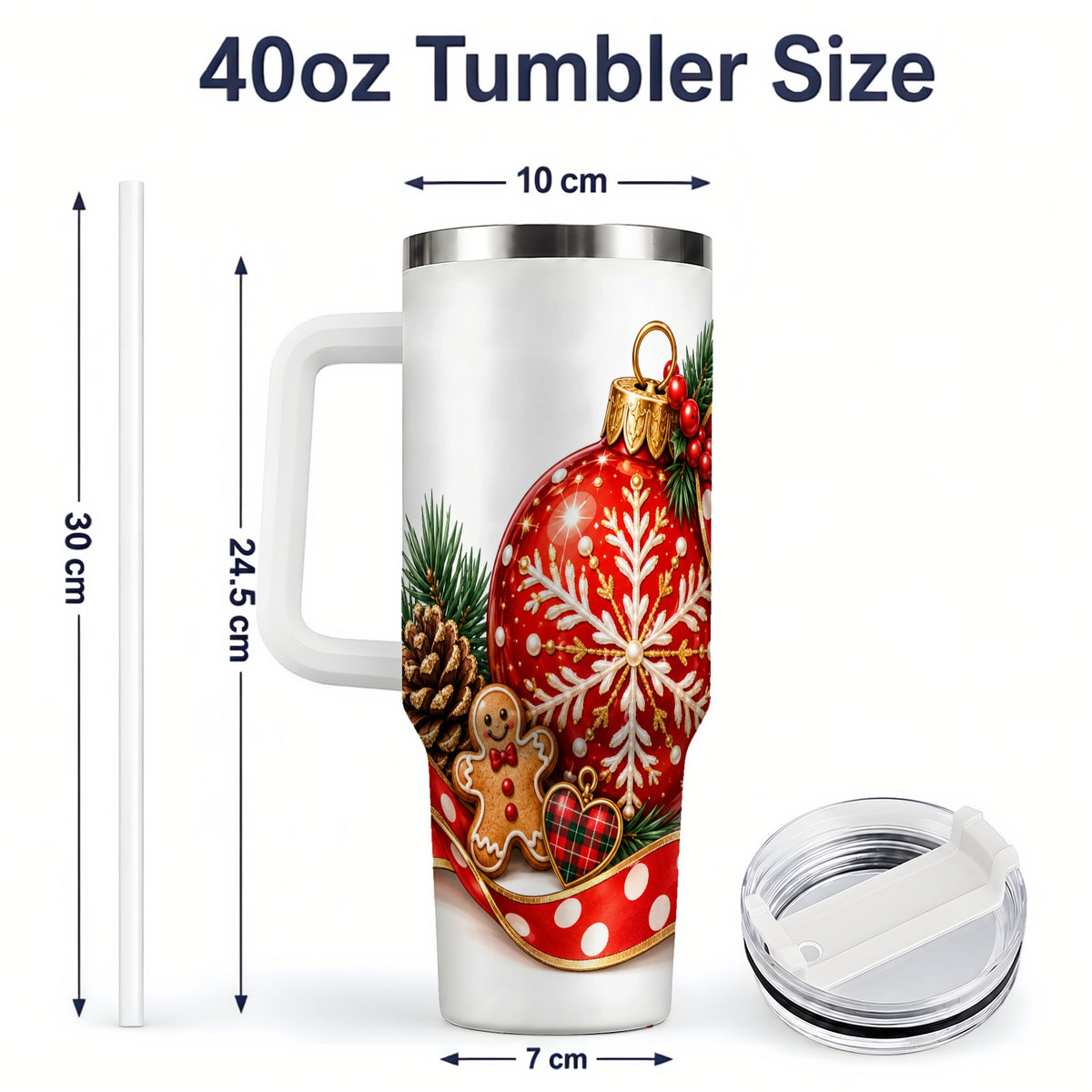 #pl[40oz|White] Red Christmas Ornament Tumbler, 40oz Stainless Steel Holiday Drinkware